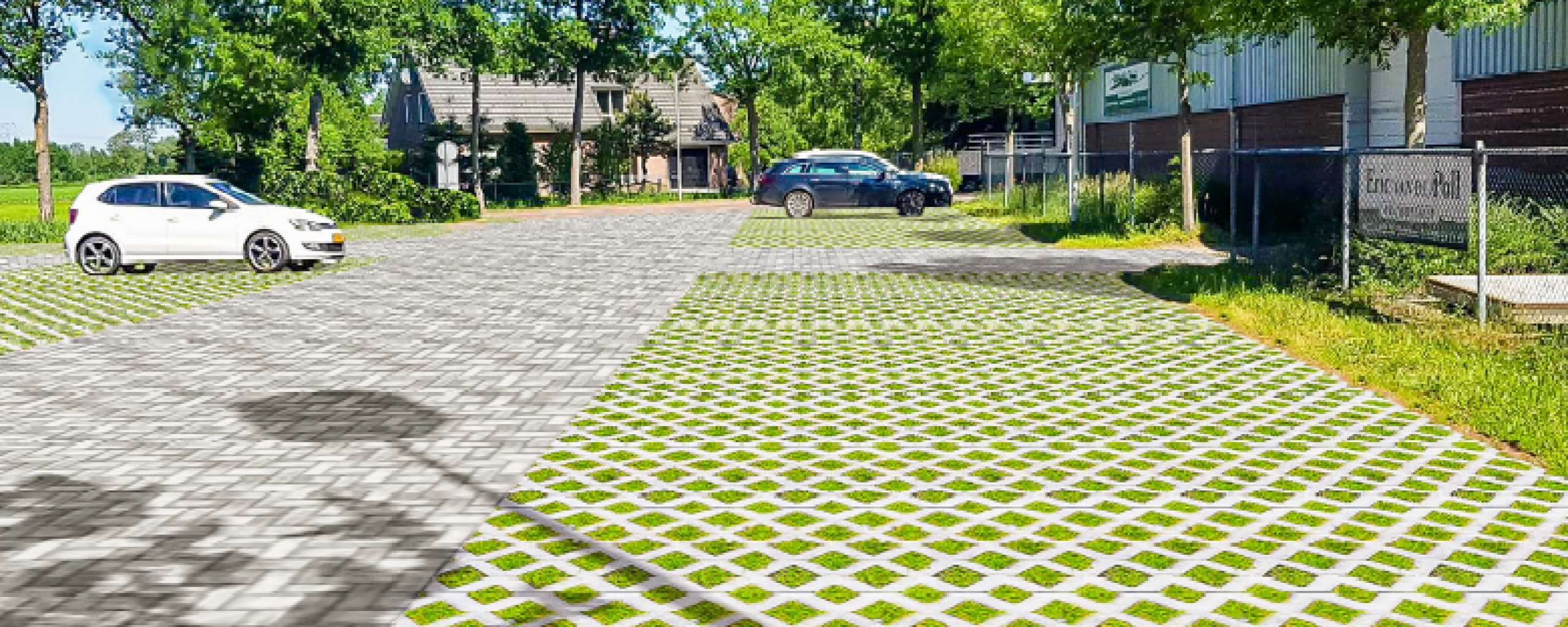 Parkeerterrein met waterdoorlatend wegdek