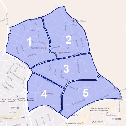 Kaart van de buurten in wijk De Notel
